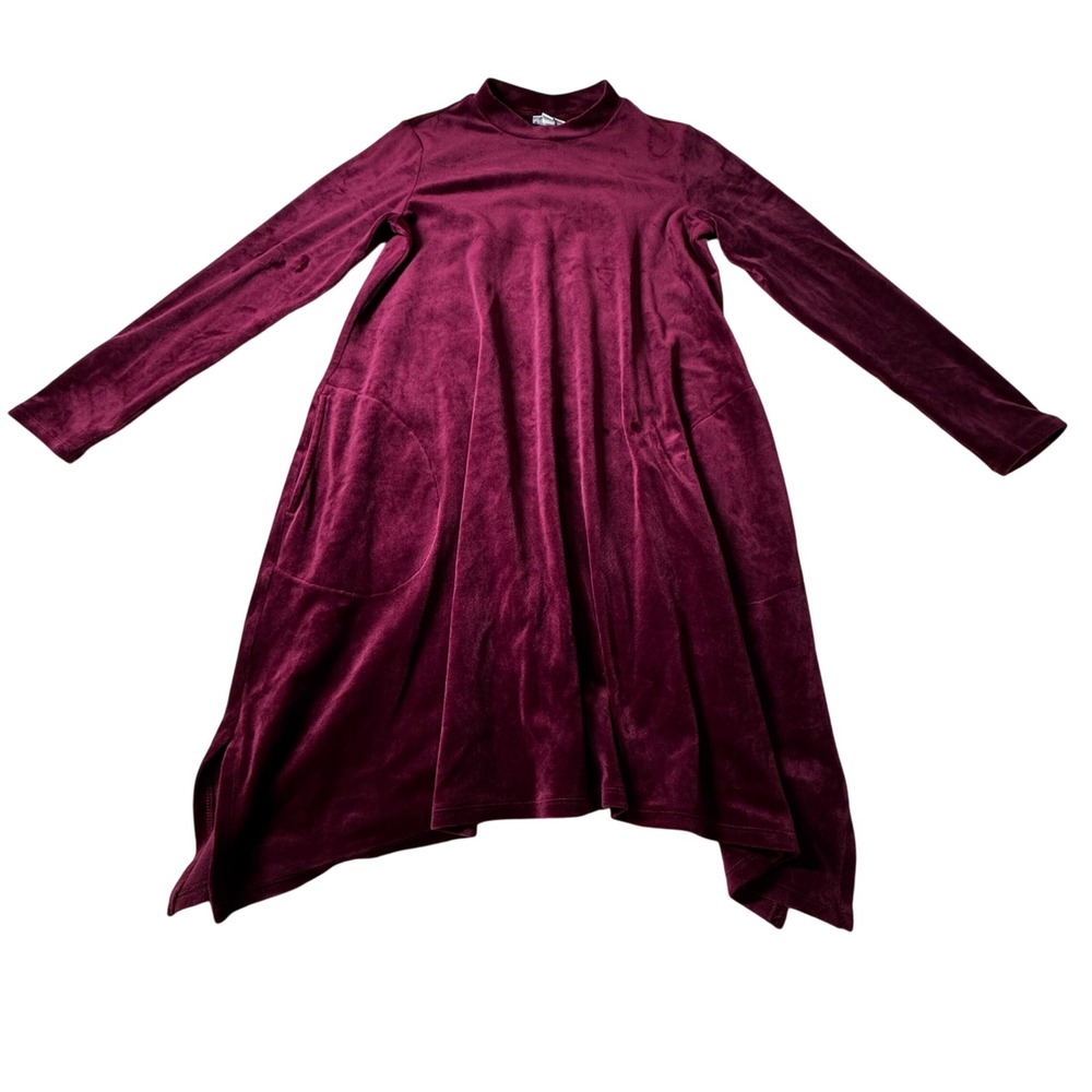 Pure Jill XS Velvet Dress Long Sleeve Mock Neck Burgundy Handkerchief Hem